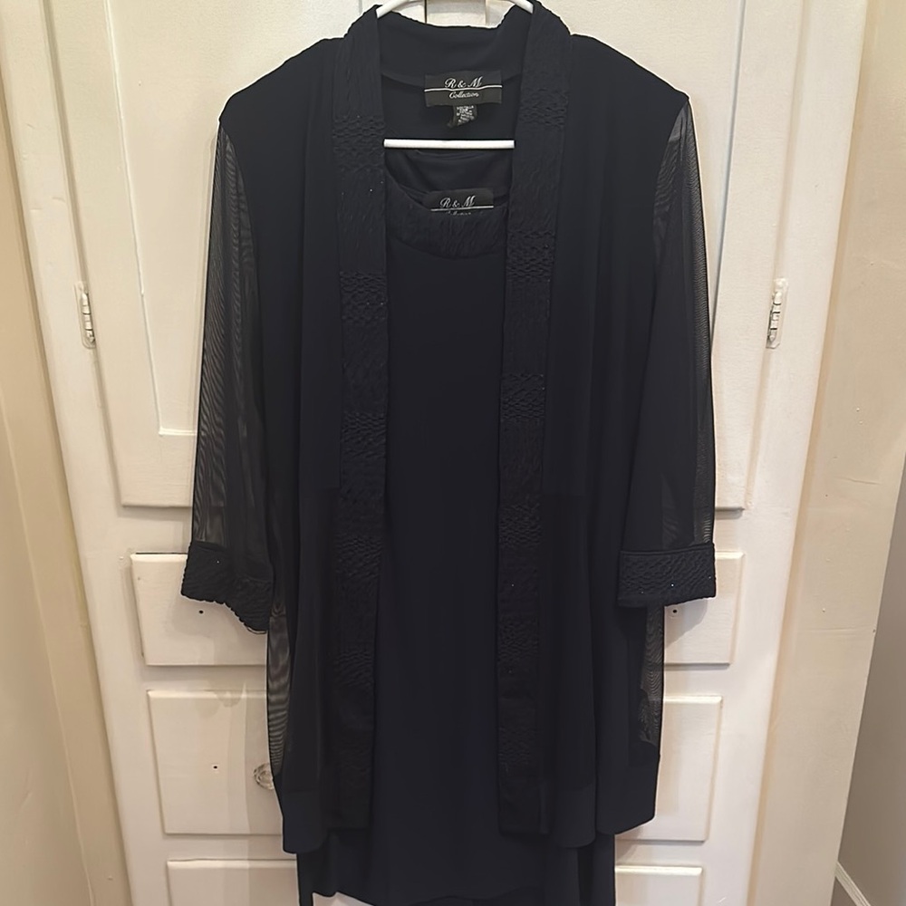 R&M Richards Black Dress and Sheer Jacket Set